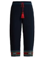 Talitha Embroidered Silk Crepe De Chine Trousers