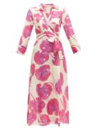 Matchesfashion.com Diane Von Furstenberg - Floral Print Cotton Blend Voile Wrap Dress - Womens - Pink Multi