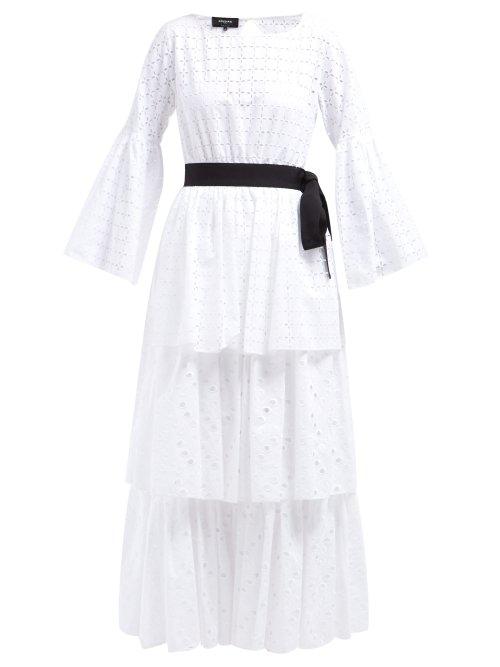 Matchesfashion.com Rochas - Tiered Cotton Broderie Anglaise Dress - Womens - White