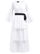 Matchesfashion.com Rochas - Tiered Cotton Broderie Anglaise Dress - Womens - White