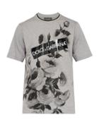 Matchesfashion.com Dolce & Gabbana - Logo Rose Print Cotton T Shirt - Mens - Grey