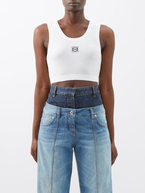 Loewe - Anagram-embroidered Cropped Jersey Tank Top - Womens - White