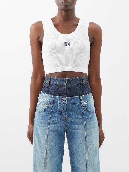Loewe - Anagram-embroidered Cropped Jersey Tank Top - Womens - White