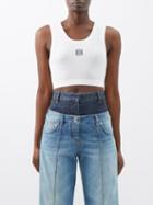 Loewe - Anagram-embroidered Cropped Jersey Tank Top - Womens - White
