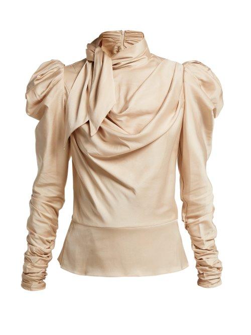 Matchesfashion.com Zimmermann - Fleeting Tie Neck Silk Blend Blouse - Womens - Cream