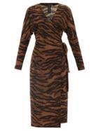 Norma Kamali - V-neck Tiger-print Jersey Wrap Dress - Womens - Brown