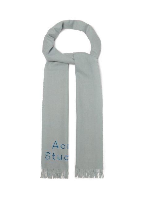 Matchesfashion.com Acne Studios - Logo Embroidered Fringed Wool Scarf - Mens - Light Grey