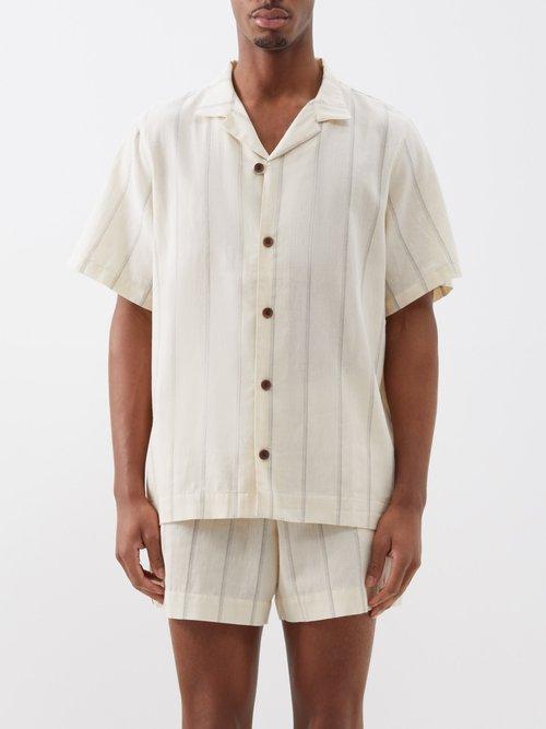 Maran - La Susana Short-sleeved Striped Cotton Shirt - Mens - Beige Stripe