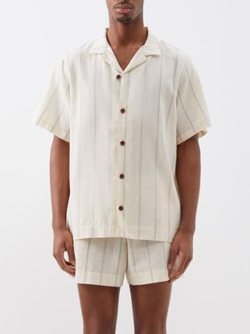 Maran - La Susana Short-sleeved Striped Cotton Shirt - Mens - Beige Stripe