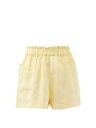 Matchesfashion.com Casa Raki - Emilia Organic-linen Wide-leg Shorts - Womens - Yellow