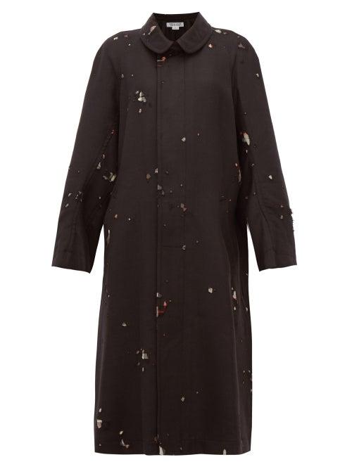 Matchesfashion.com Comme Des Garons Comme Des Garons - Single Breasted Distressed Wool Twill Coat - Womens - Black Multi