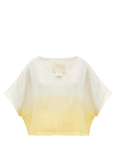 Matchesfashion.com Anaak - Kai V-neck Dip-dyed Cotton Top - Womens - Yellow Multi
