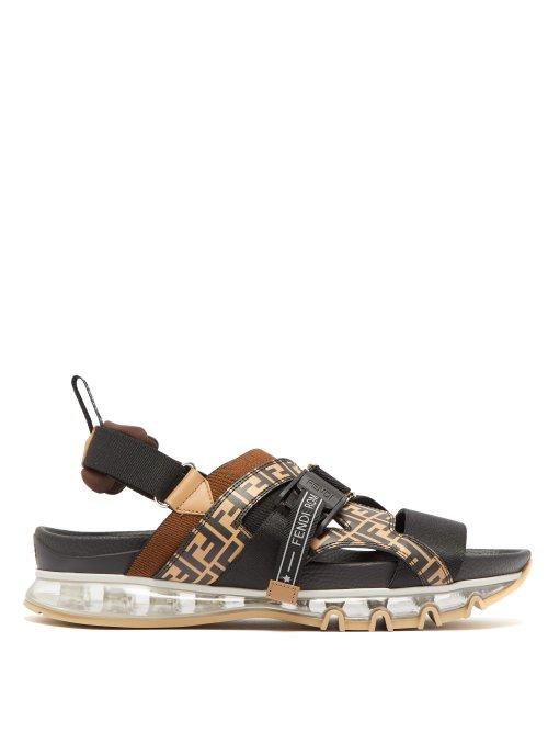 Matchesfashion.com Fendi - Ff Print Bubble Sole Leather Sandals - Mens - Black