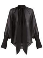 Matchesfashion.com Petar Petrov - Tie Neck Silk Blouse - Womens - Black