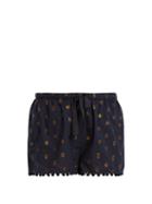 Matchesfashion.com Figue - Maja Polka Dot Jacquard Cotton Blend Shorts - Womens - Navy