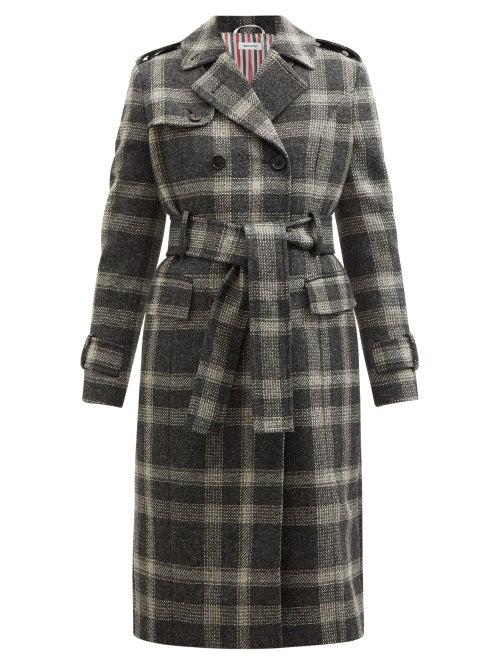 Thom Browne - Double-breasted Madras-check Wool Trench Coat - Womens - Grey