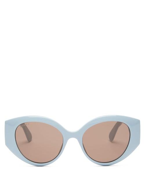 Matchesfashion.com Gucci - Gg-logo Quilted Cat-eye Acetate Sunglasses - Womens - Blue