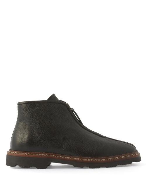 Lemaire - Zipped Leather Ankle Boots - Womens - Black