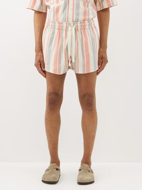 Marrakshi Life - Drawstring-waist Striped Cotton Shorts - Mens - Red Multi