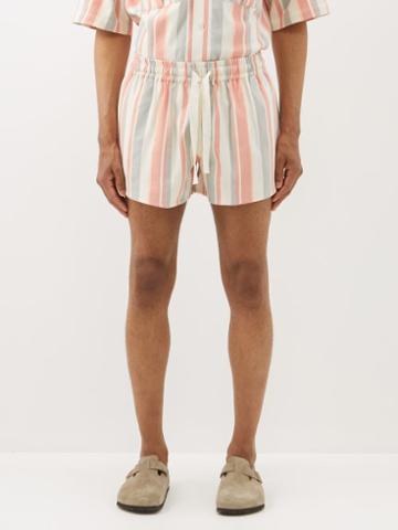 Marrakshi Life - Drawstring-waist Striped Cotton Shorts - Mens - Red Multi