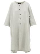 Matchesfashion.com Eskandar - Round-neck Slubbed Linen-blend Coat - Womens - Light Grey