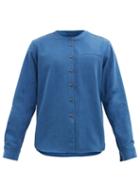 Matchesfashion.com King & Tuckfield - Band-collar Cotton-poplin Shirt - Mens - Blue