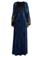 Andrew Gn Embellished Cape-sleeved Velvet-devor Gown