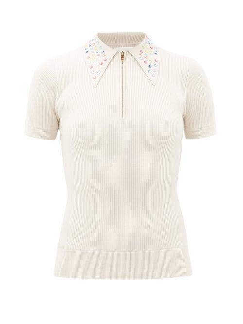 Matchesfashion.com Joostricot - Peachskin Crystal-collar Polo Shirt - Womens - Ivory