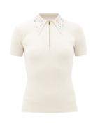 Matchesfashion.com Joostricot - Peachskin Crystal-collar Polo Shirt - Womens - Ivory