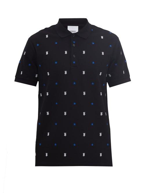 Matchesfashion.com Burberry - Elsford Star & Logo-embroidered Cotton Polo Shirt - Mens - Black