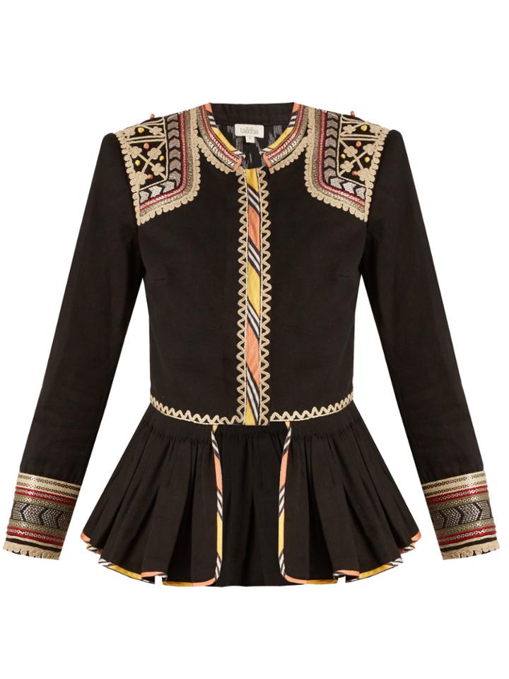 Talitha Embroidered Peplum-hem Cotton Jacket
