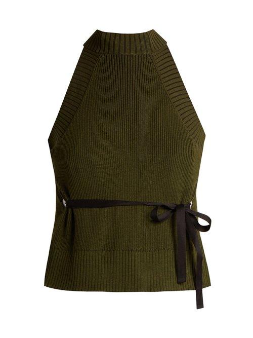 Matchesfashion.com Palmer//harding - Open Back Ribbed Cotton Top - Womens - Khaki
