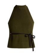 Matchesfashion.com Palmer//harding - Open Back Ribbed Cotton Top - Womens - Khaki
