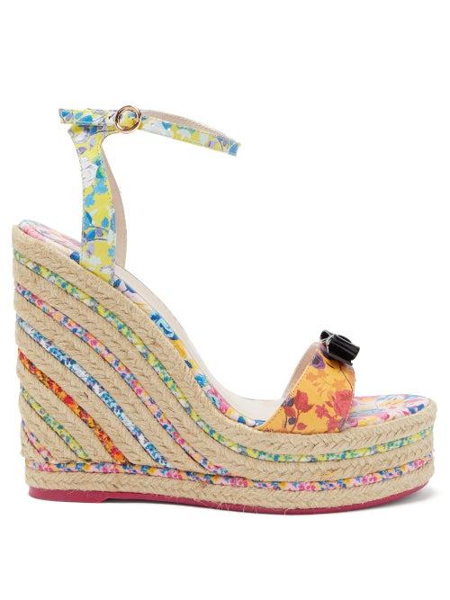 Matchesfashion.com Sophia Webster - Laurellie Floral-print Leather Wedge Sandals - Womens - Multi