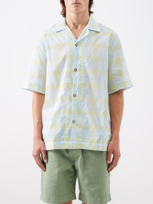 Smr Days - Bakoven Grid-print Organic-cotton Shirt - Mens - Yellow Multi