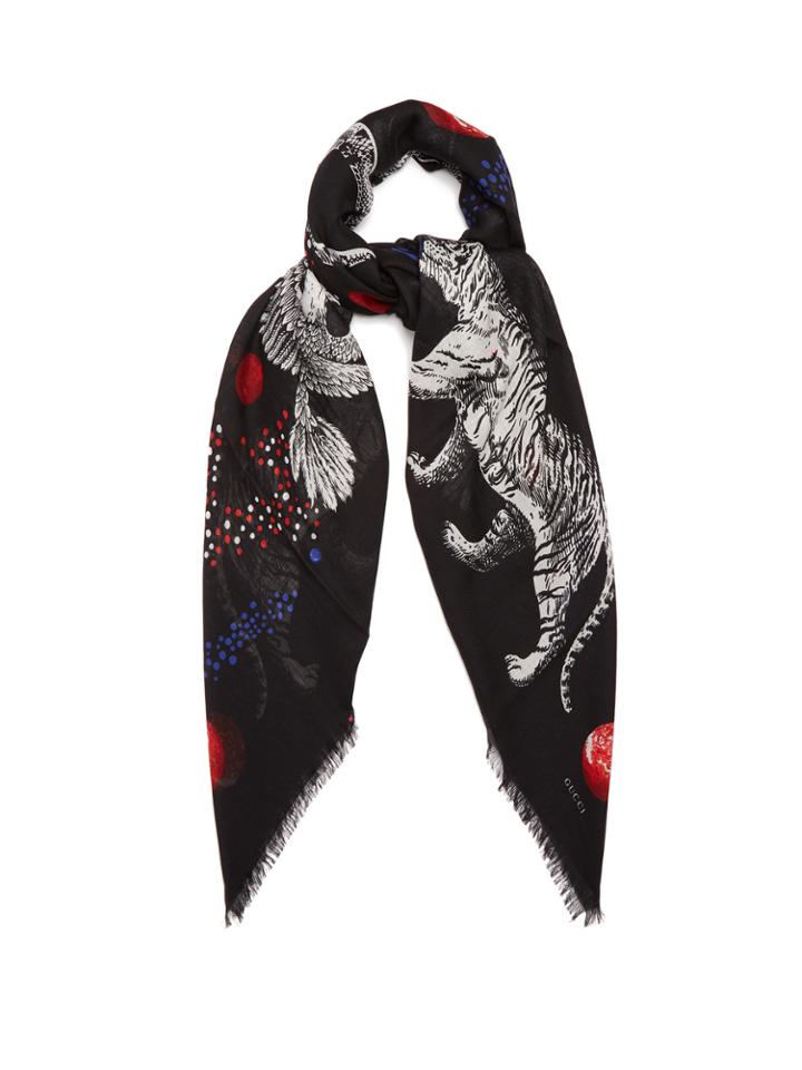 Gucci Space And Animal-print Wool And Silk-blend Scarf