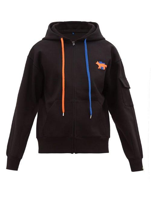 Matchesfashion.com Ader Error X Maison Kitsun - Fox Print Cotton Blend Jersey Hooded Sweatshirt - Mens - Black