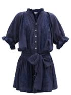 Matchesfashion.com Juliet Dunn - Embroidered Cotton-voile Dress - Womens - Navy