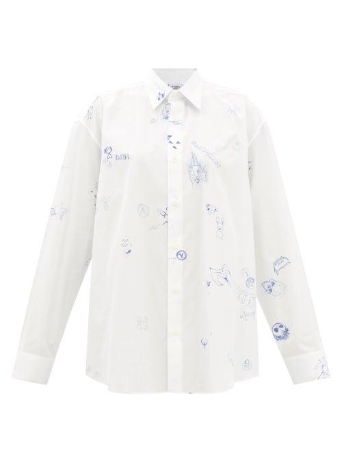 Vetements - Scribble-print Cotton-poplin Shirt - Womens - White Multi