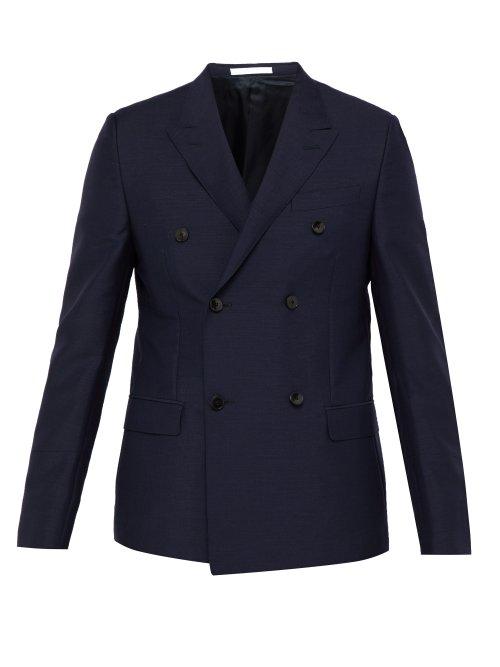 Matchesfashion.com Valentino - Rockstud Double Breasted Mohair Blend Blazer - Mens - Navy