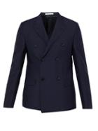 Matchesfashion.com Valentino - Rockstud Double Breasted Mohair Blend Blazer - Mens - Navy