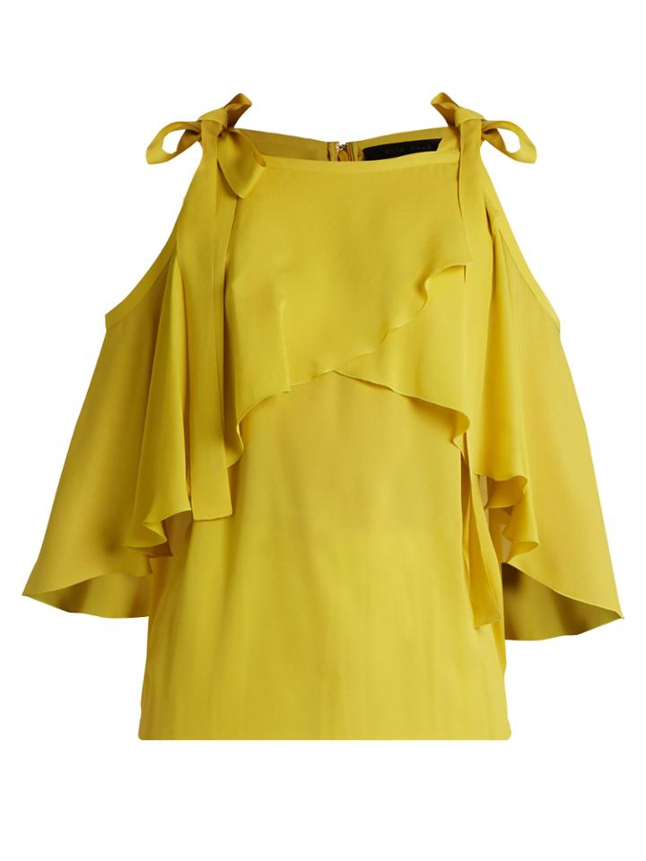 Elie Saab Cut-out Shoulder Silk-georgette Top