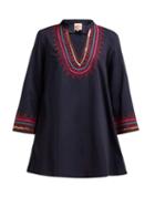 Matchesfashion.com Le Sirenuse, Positano - Charlotte Embroidered Cotton Mini Dress - Womens - Blue Multi