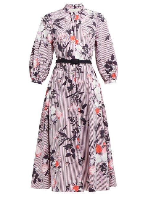 Matchesfashion.com Erdem - Adrienne Isabelle Print Cotton Poplin Midi Dress - Womens - Burgundy Print