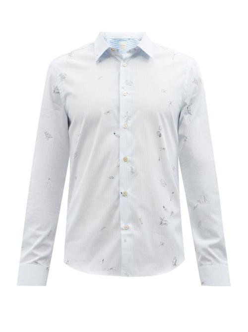 Paul Smith - Animal-print Striped Cotton-poplin Shirt - Mens - Blue Multi