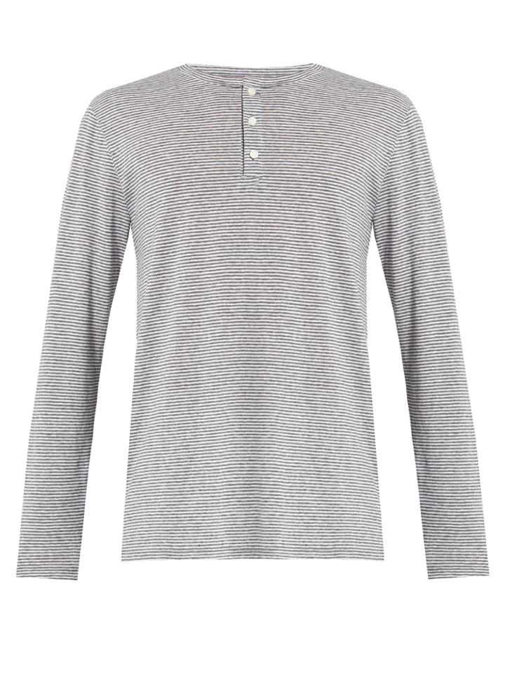 Onia Miles Striped Linen-blend Henley Top