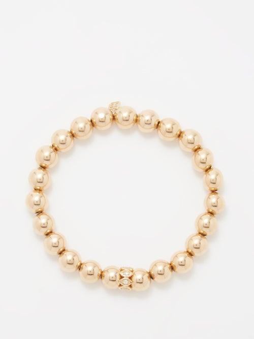 Sydney Evan - Evil Eye Diamond & 14kt Gold Beaded Bracelet - Womens - Gold