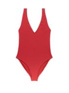 Matchesfashion.com Asceno - Comporta Plunge-neck Swimsuit - Womens - Red