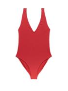 Matchesfashion.com Asceno - Comporta Plunge-neck Swimsuit - Womens - Red