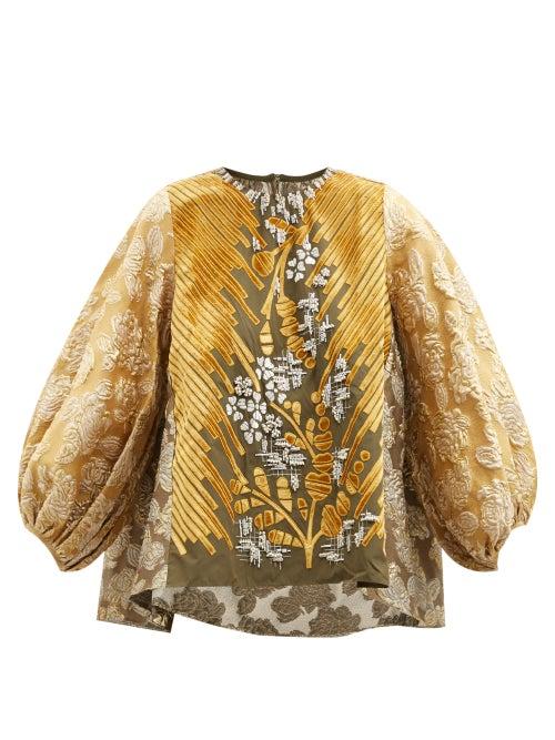Biyan - Jadinne Embellished Floral-cloqu Top - Womens - Khaki Multi